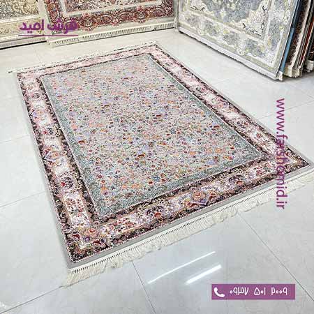 1200 شانه 8 رنگ طرح افشان باغ گل کشمیری طوسی قالی کشمیر