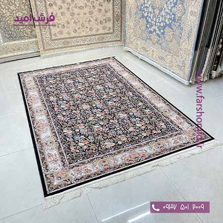 1200 شانه 8 رنگ طرح افشان باغ گل کشمیری مشکی قالی کشمیر