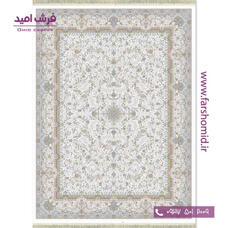 فرش ماشینی 1200 شانه گلبرجسته گل افشان آذرنوش کرم قالی کشمیر