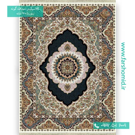 فرش ماشینی 700 شانه 8 رنگ اطلسی کرم فرش سورنا