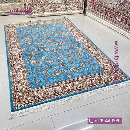 فرش ماشینی 700 شانه 8 رنگ الماس افشان آبی فرش سورنا