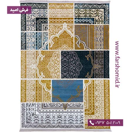 فرش وینتیج کد 7701313 طلایی آبی فرش برنتین