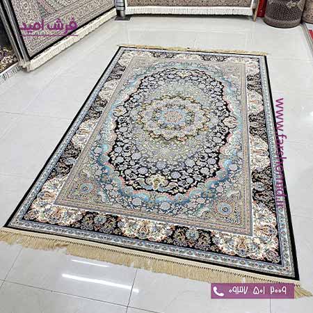 فرش ماشینی 1200 شانه 8 رنگ شاه گل سرمه ای فرش سورنا