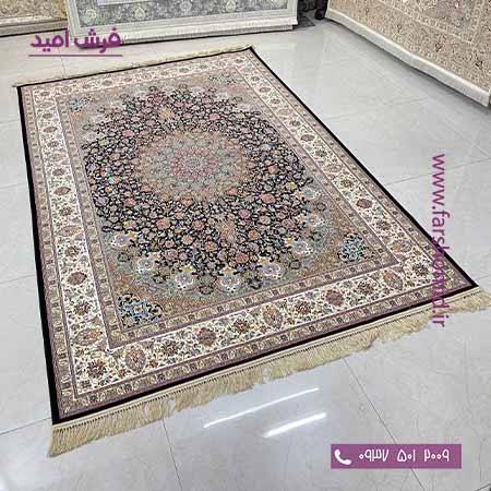 فرش ماشینی 1200 شانه 8 رنگ صاحبقران سرمه ای فرش سورنا