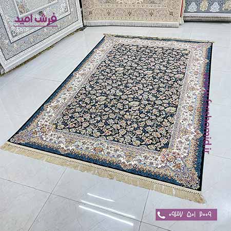 فرش ماشینی 1200 شانه 8 رنگ طرح افشان مروارید سرمه ای فرش سورنا