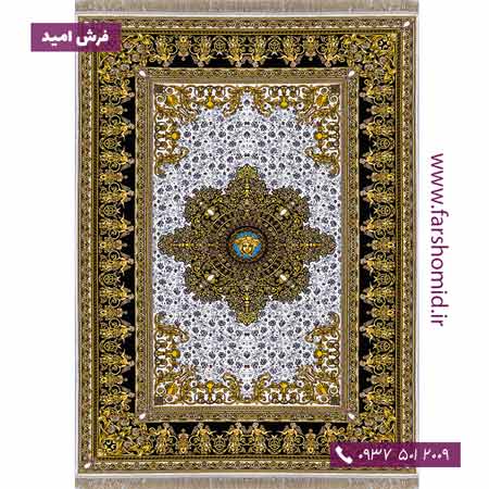 فرش ماشینی 1200 شانه 8 رنگ ورساچه کرم طلایی فرش سورنا
