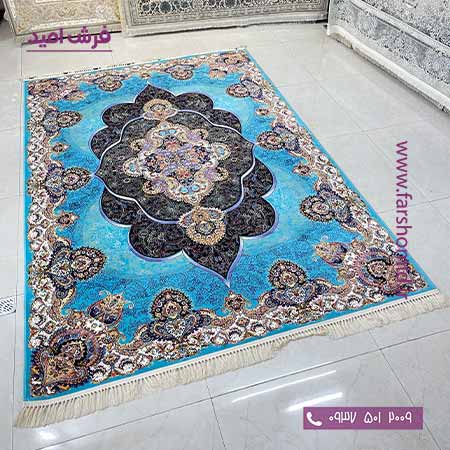 فرش ماشینی 1000 شانه 10 رنگ پانیذ آبی فیروزه ای فرش سورنا