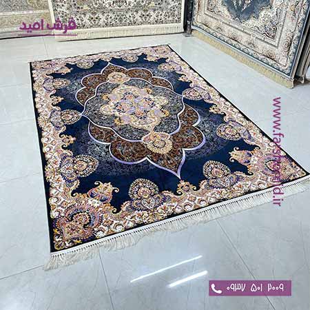 فرش ماشینی 1000 شانه 10 رنگ پانیذ سرمه ای فرش سورنا