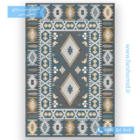 فرش ماشینی طرح 4036 آبی طوسی کلکسیون ویژن فرش ساوین