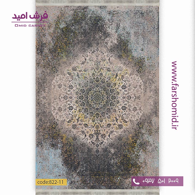 فرش وینتیج 1200 شانه کد 1۱-822 مشکی کرم فرش برنتین