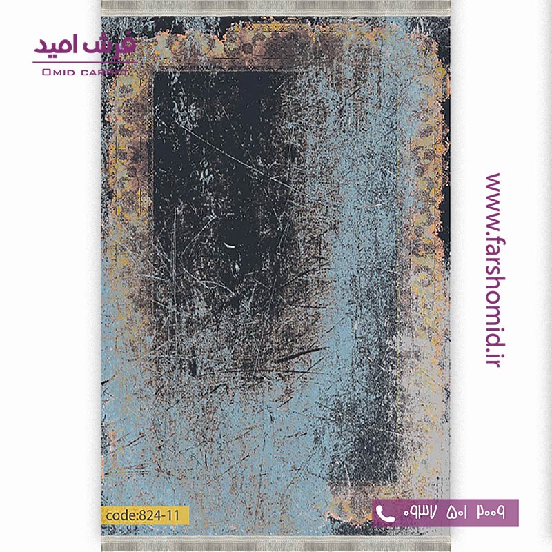 فرش وینتیج 1200 شانه کد 82411 مشکی آبی فرش برنتین