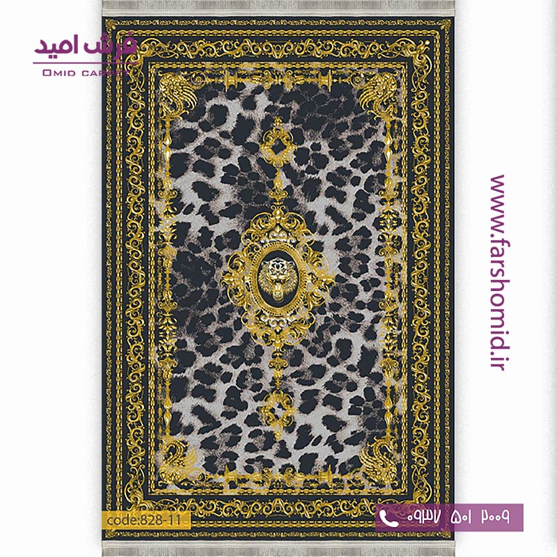 فرش وینتیج 1200 شانه کد 82811 مشکی طلایی فرش برنتین