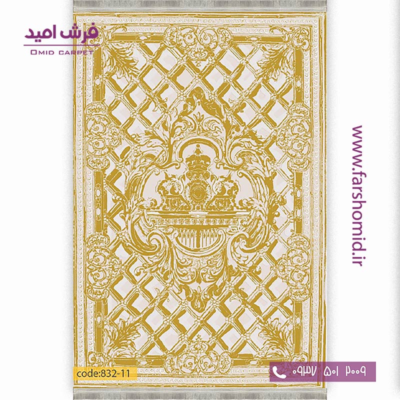 فرش وینتیج 1200 شانه کد ۱۱-832 کرم طلایی فرش برنتین