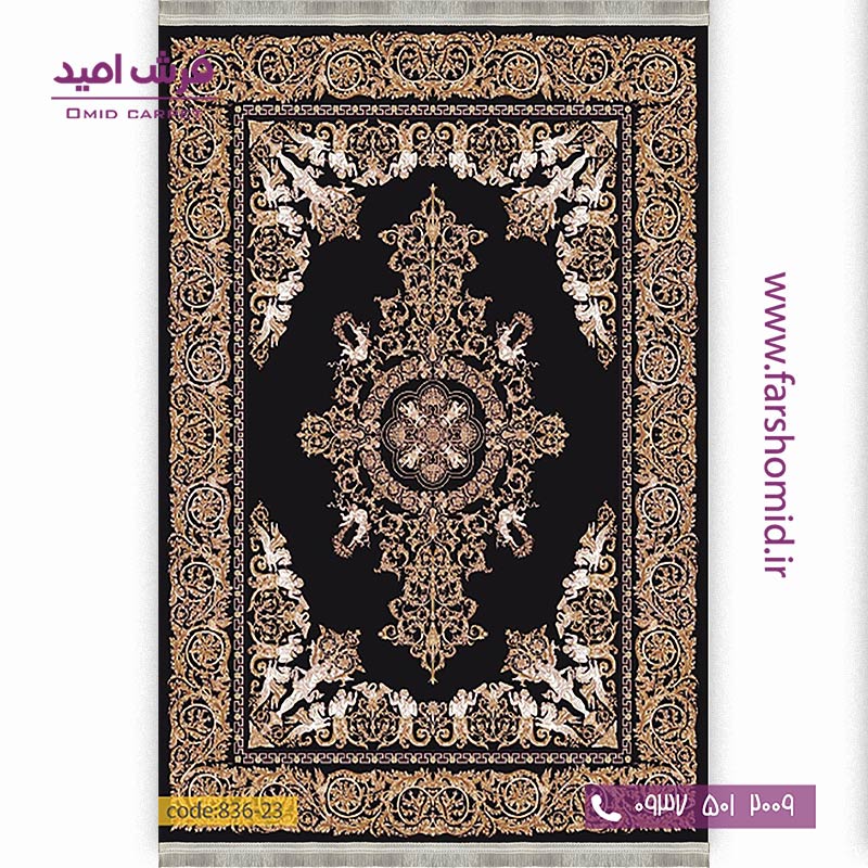 فرش وینتیج 1200 شانه کد 2۳-8۳۶ مشکی فرش برنتین