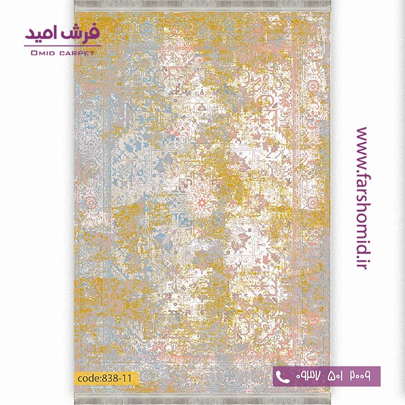 فرش وینتیج 1200 شانه کد ۱۱-83۸ کرم طلایی فرش برنتین