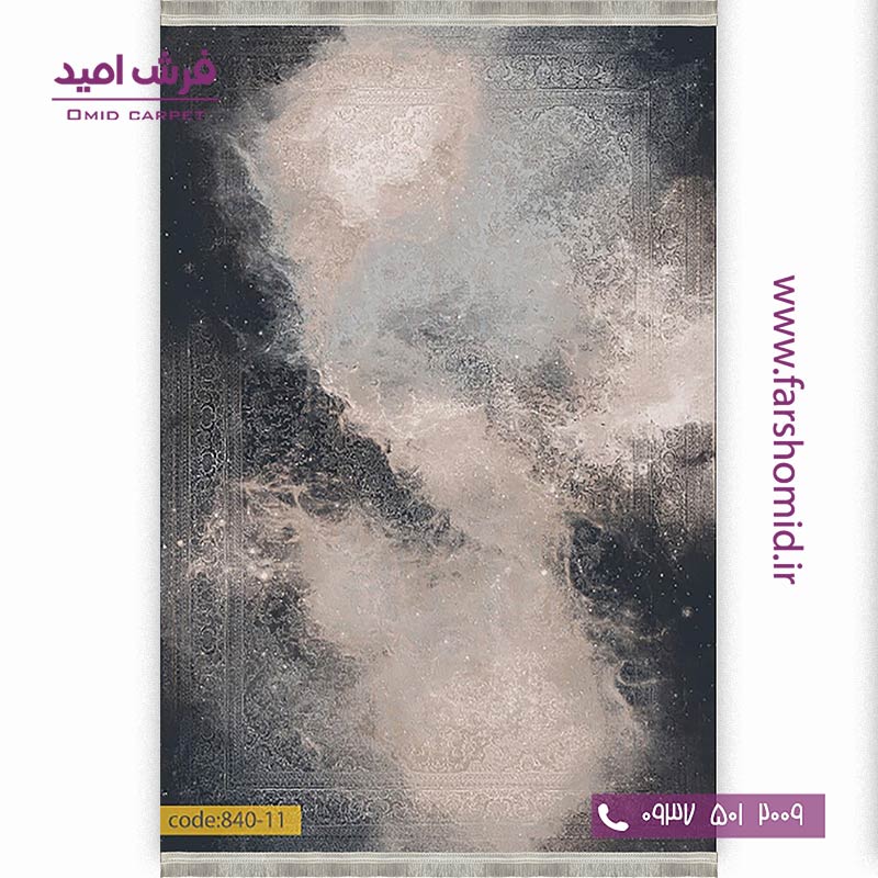 فرش وینتیج 1200 شانه کد 84011 مشکی کرم فرش برنتین