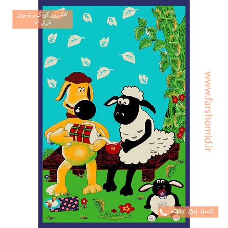 فرش ماشینی بره ناقلا آبی و سبز طرح 1003 کودک فرش آنا