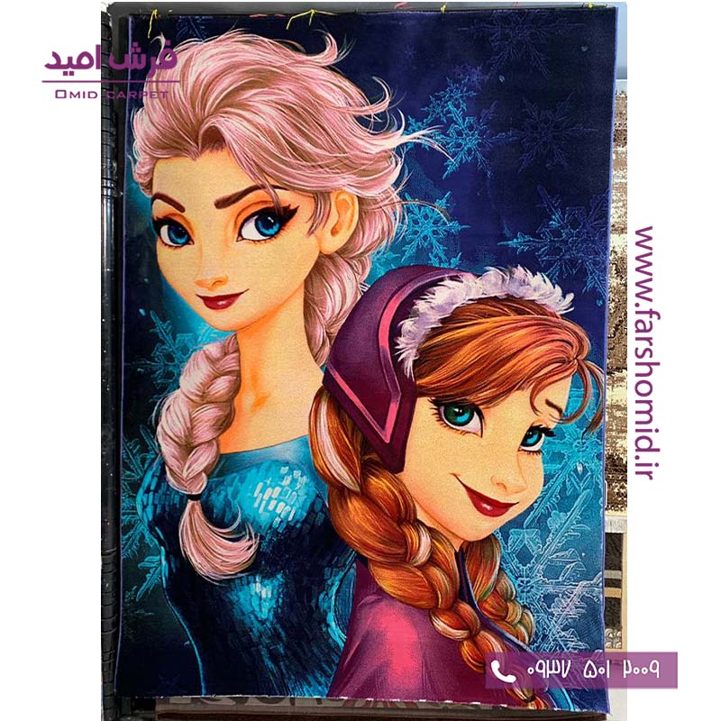 فرش ماشینی آنا و السا آبی و یاسی طرح 10۸۲ کودک فرش آنا