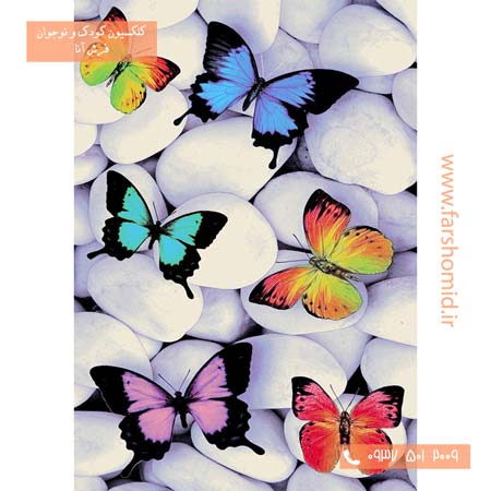 فرش ماشینی پروانه ها سفید و رنگارنگ طرح 115۳ کودک فرش آنا