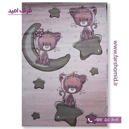 فرش ماشینی ماه و ستاره صورتی دخترانه طرح 5016 کودک فرش آنا