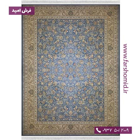 فرش 1600 شانه 8 رنگ افشان سلطنتی آبی خاطره کویر کاشان