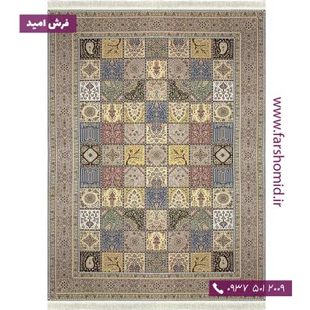 فرش 1600 شانه 8 رنگ خشتی شکلاتی خاطره کویر کاشان