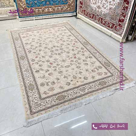 فرش 1600 شانه 8 رنگ افشان سلطنتی کرم صدفی خاطره کویر کاشان