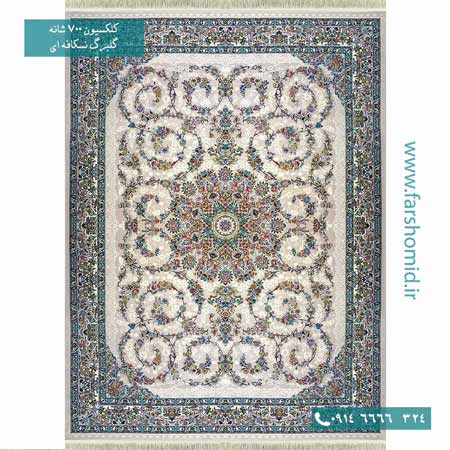 فرش ماشینی 700 شانه ۸ رنگ اصل گلبرگ نسکافه ای قالی کشمیر