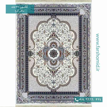 فرش ماشینی 700 شانه ۸ رنگ اصل ساغر کرم قالی کشمیر