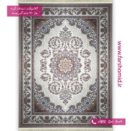 فرش ماشینی 700 شانه گلبرجسته ایوان گل کرم فرش ملل