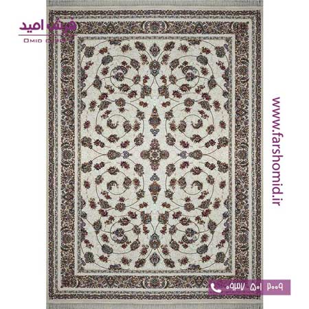 فرش ماشینی 700 شانه گلبرجسته گل رز افشان کرم فرش ملل