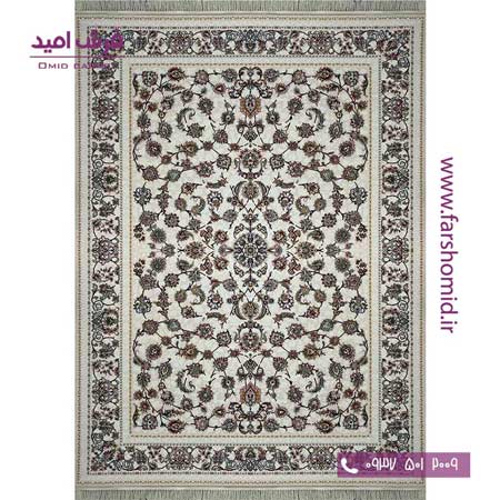 فرش ماشینی 700 شانه گلبرجسته ناهید گل افشان کرم فرش ملل