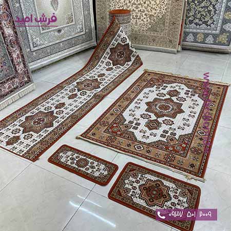 فرش کناره و گلیم پله طرح هریس کرم کد 701 گلیم وندا