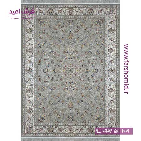 فرش ماشینی 1200 شانه گلبرجسته باربد گل افشان سیلور فرش ملل