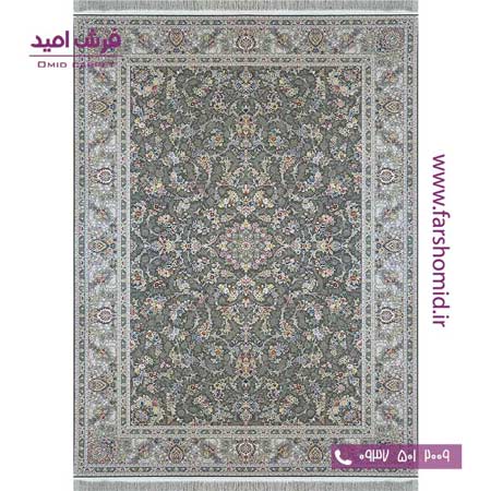 فرش ماشینی 1200 شانه گلبرجسته باربد گل افشان متالیک فرش ملل