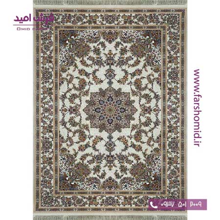 فرش ماشینی 1200 شانه گلبرجسته جواهر کرم فرش ملل