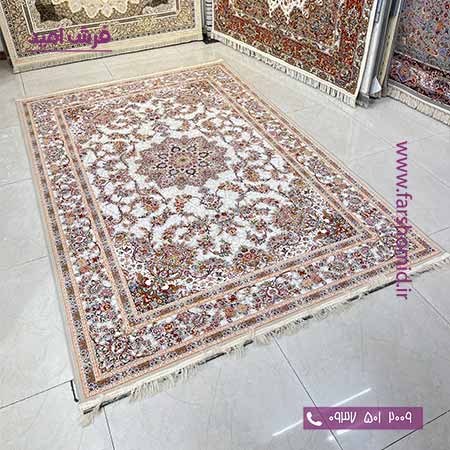 فرش ماشینی 1200 شانه گلبرجسته جواهر نقره ای فرش ملل