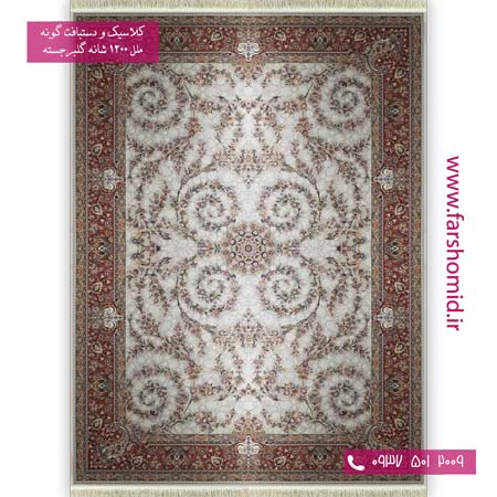 فرش ماشینی 1200 شانه گلبرجسته گل افشان رویا نقره ای حاشیه پیازی فرش ملل
