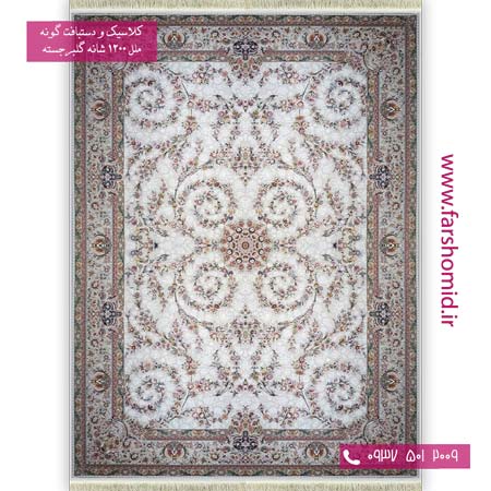 فرش ماشینی 1200 شانه گلبرجسته گل افشان رویا نقره ای حاشیه نقره ای فرش ملل