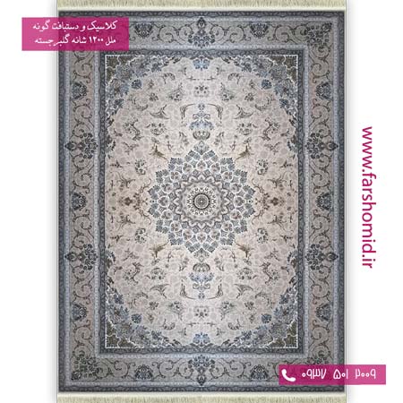 فرش ماشینی 1200 شانه گلبرجسته کد 429 کرم فرش ملل