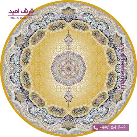 فرش ماشینی دایره 1200 شانه 8 رنگ هالیدی طلایی قالی کشمیر