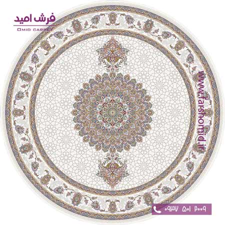 فرش ماشینی دایره 1200 شانه 8 رنگ طوبی گره کرم قالی کشمیر