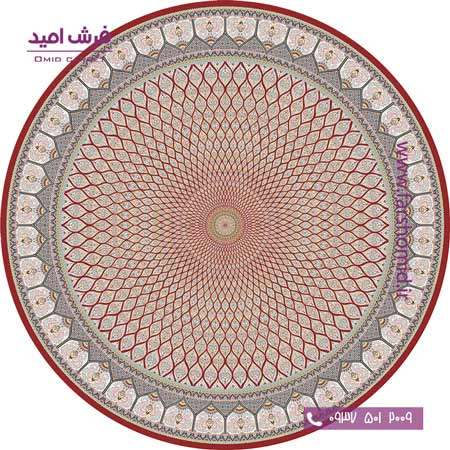 فرش ماشینی دایره 1200 شانه 8 رنگ گنبد لاکی حاشیه کرم قالی کشمیر