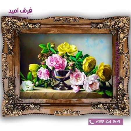 تابلو فرش ماشینی طرح تابلو سبد گل کد 5004 فرشان