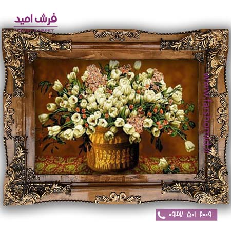 تابلو فرش ماشینی طرح تابلو سبد گل کد 500۶ فرشان