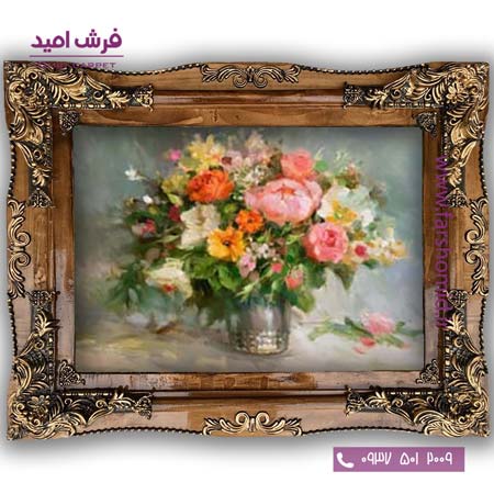 تابلو فرش ماشینی طرح تابلو سبد گل کد 500۸ فرشان