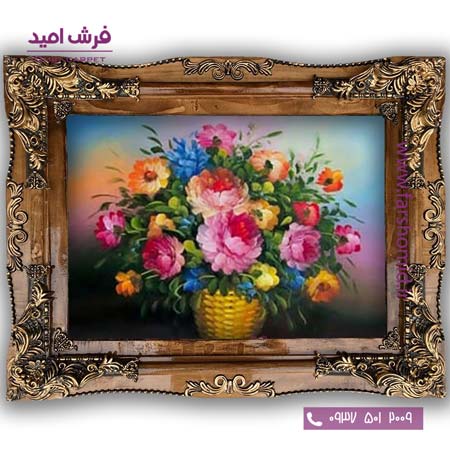 تابلو فرش ماشینی طرح تابلو سبد گل کد 5017 فرشان