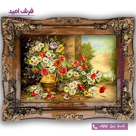 تابلو فرش ماشینی طرح تابلو سبد گل کد 5082 فرشان