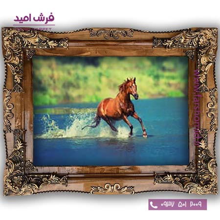 تابلو فرش ماشینی طرح حیوانات اسب قهوه ای کد 6019 فرشان