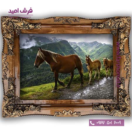 تابلو فرش ماشینی طرح حیوانات اسب قهوه ای کد 6031 فرشان